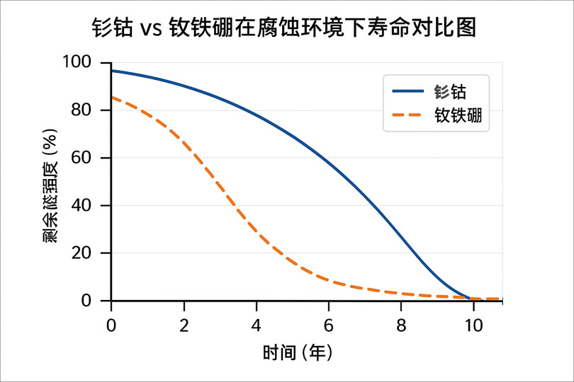钐钴和钕铁硼在腐蚀环境下的寿命对比